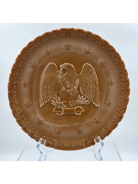 Fenton Bicentennial Eagle Daniel Webster Plate Chocolate Milk Glass Bicentennial